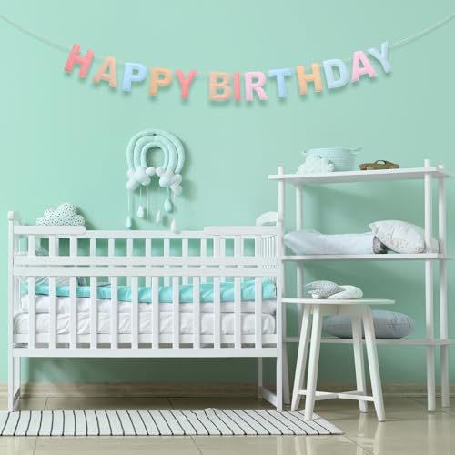 Image of Mindsoft Felt Happy Birthday Garland Rainbow Banner Reusable Happy Birthday Sign Party Supply for Party Decor (Macaron Color,Normal)
