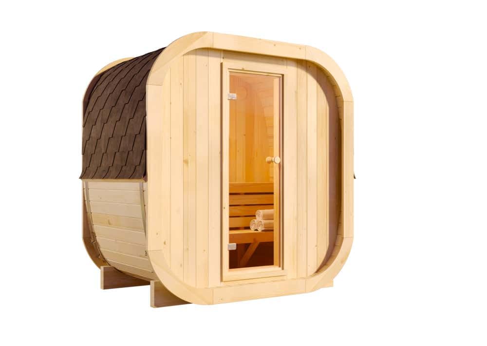 Fasssauna ScandiCube Mini XXS 210x136cm Thermoholz 42mm Wandst.