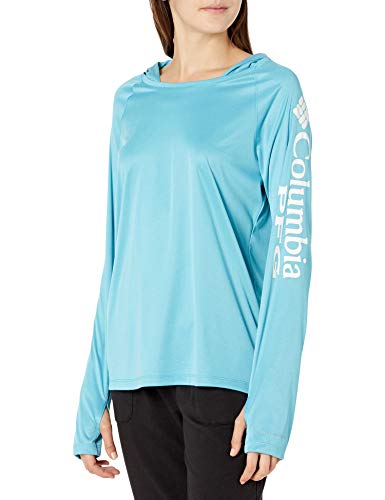 Columbia Women's Tidal Tee Heather Hoodie, Clear Water Heather/White Logo, Medium