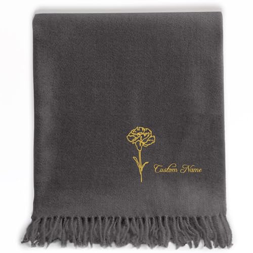 CALLIE Winter Scarf for Men/Women Personalized, 8 Colors Options, Custom Embroidered Name and Birth flower on Warm Scarf, Lightweight, Birthday Valentines Day Gifts for Her/Him