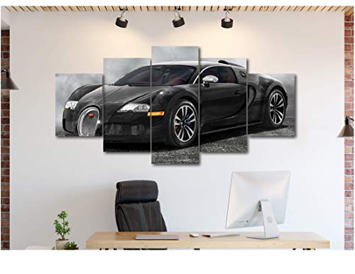 5 Piece Luxury Canvas Posters of Sports Cars Supercar Exotic Luxury Modern Wall Art Decor (5 Piece Medium, BUGATTI - Veyron)