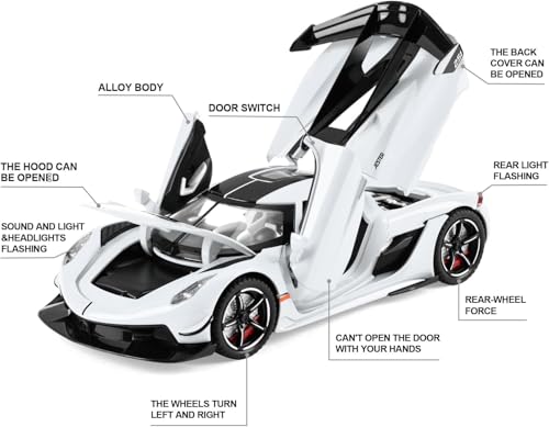 Image of 1:32 Koenigsegg Jesko Diecast Model Car, Metal Alloy Pull Back Toy Car with Openable Doors, Sound & Light, Realistic Hypercar Die Cast Scale Vehicle, Collectible Sports Car Gift for Boys
