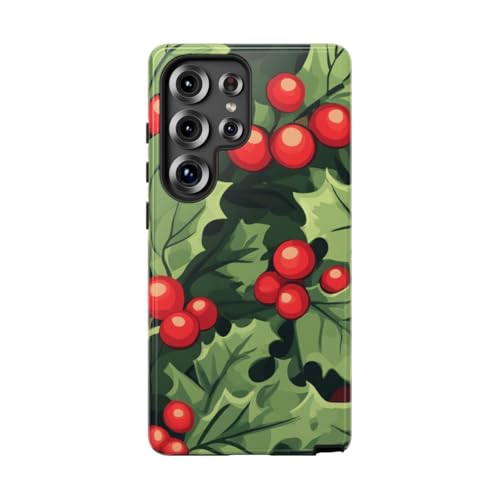 Coque Samsung S25 Ultra verte anti-rayure motif houx brillant Noël