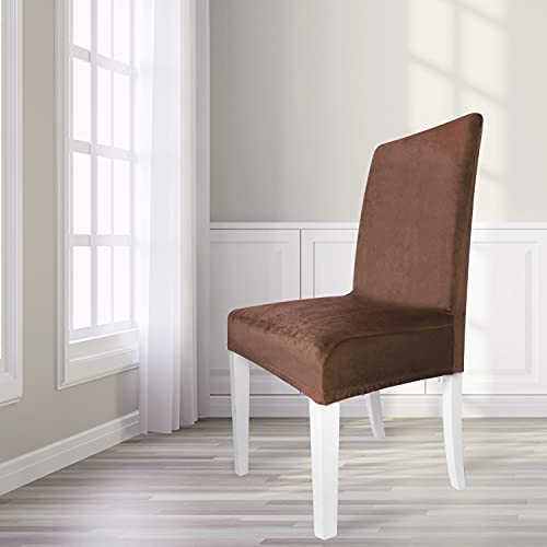 Goodtou Velvet Dining Room Chair Covers Stretch Dining Chair Slipcovers (Brown, Set Of 6) #TOP7