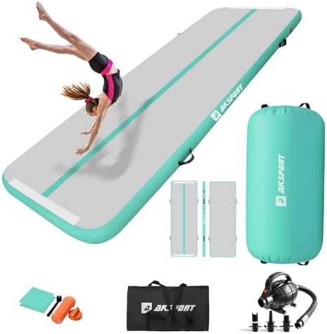 AKSPORT Airtrack mit Air Roll Aufblasbar Gymnastikmatte Turnmatte Air Tracking Matte 3m mit rolle mit Luftpumpe für Hause/Yoga/Cheerleading/Tumbling/Rückwärtsbeugen