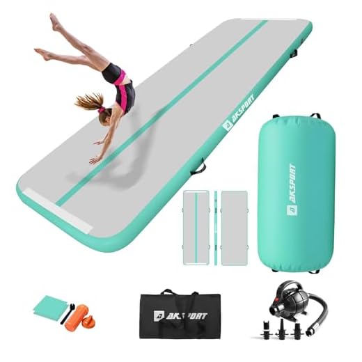 AKSPORT Airtrack mit Air Roll Aufblasbar Gymnastikmatte Turnmatte Air Tracking Matte 3m mit rolle mit Luftpumpe für Hause/Yoga/Cheerleading/Tumbling/Rückwärtsbeugen