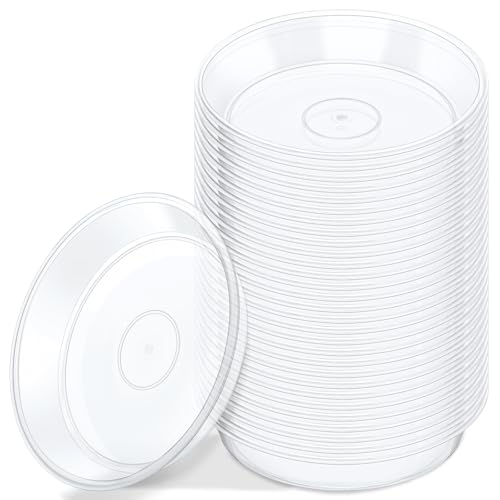 GREANER Plant Saucers for Indoors, 30 Packs Durable Plastic Plant Trays for Pots, Clear Plastic Flower Plant Pot Saucer for Indoor Outdoor Garden（4 Inch