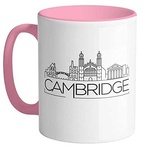 TeesAndTankYou Skyline Cambridge England Mug 11oz Pink