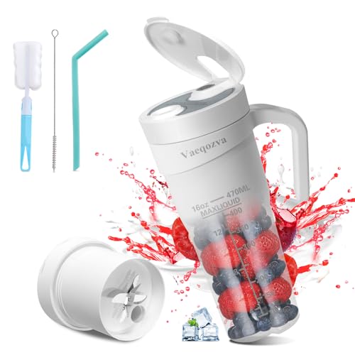 Vaeqozva Portable Blender Smoothie Maker – USB Rechargeable Mini Blender Juicer with Handle &...