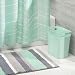 mDesign 3 Piece Decorative Bathroom Decor Set - Fine Weave Polyester Fabric Shower Curtain, Striped Microfiber Non-Slip Bathroom Accent Rug, Wastebasket Trash Can - Mint/Gray/White