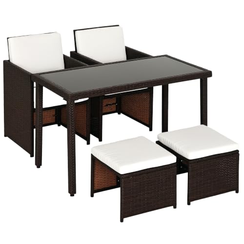 Image of Outsunny 2 Seater Rattan Cube Garden Furniture Set, Rattan Dining Set Brown