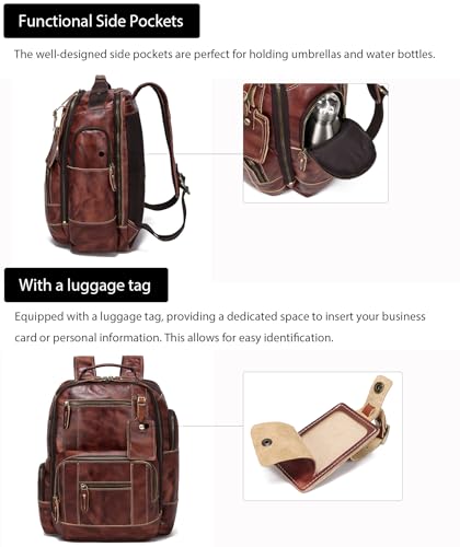 LANNSYNE Full Grain Leather Backpack For Men, Fits 16" Laptop, Coffee4