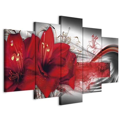 murando Quadro Fiori 225x112 cm 5 pezzi Stampa su tela XXL Immagini moderni Murale Fotografia Grafica Decorazione da parete Astratto Giglio grigio rosso