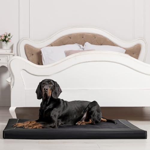 tierlando® Orthopädische Hundematratze Carlos VIP Ortho-Medic Hundematte aus Kunstleder und Velours mit Visco Memory Foam, Größe: 80x60cm | Farbe: 03 Schwarz