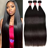 Human Hair Bundles Straight 12A 100% Unprocessed Brazilian Virgin Human Hair for Black Women Straight Weave Hair 3 Bundles Deals Natural Black Color 22 24 26 Inch