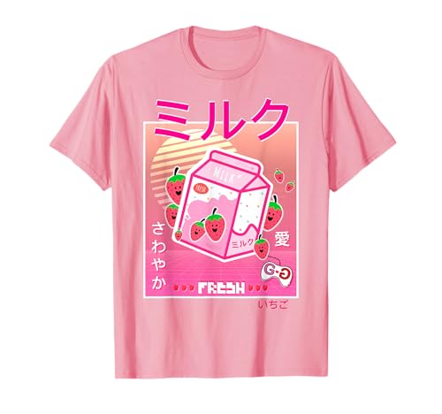 Strawberry Milk Carton Kawaii Pink Aesthetic Otaku Japanese T-Shirt