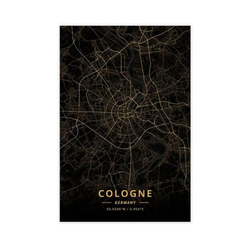 Poster carte de Cologne 50x75 cm pour décoration de chambre moderne