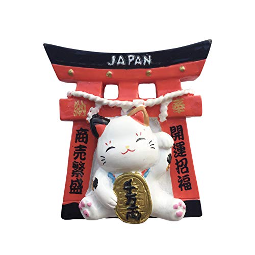 Japón 3D Torii Lucky Cat Refrigerador Imán Recuerdos de Viaje de Resina, Decoración Hecha a Mano para el hogar y la Cocina Japón Imán de Nevera Colección Regalo