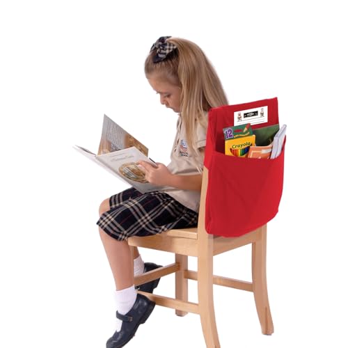 Image of Seat Sack Student Chair Storage Pocket - 17 inch, Single Pocket, Classroom Chair Organizer for Student Desks, Durable Over-the-Chair Storage, Ready-to-Use Name Tag Window, Red, 1-Pack