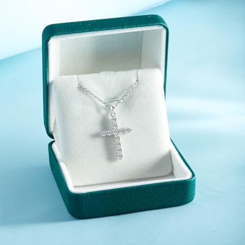 VANDOLBOL Cross Necklace for Women Sterling Silver Cubic Zirconia Necklace White Gold Cross Necklace Simple Dainty Necklace Anniversary Birthday Gifts for Women — view 4