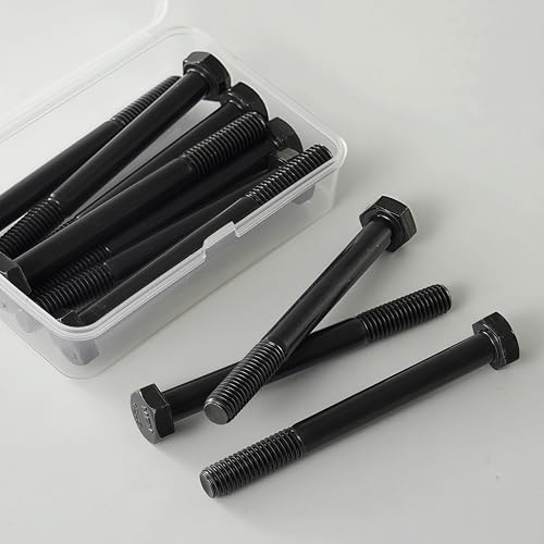 Image of M10x1.5 x 80mm Hex Head Screws Bolts, 12.9 Grade Alloy Steel, Hexagon Head Bolts, Black Oxide Finish, Half Thread, Quantity 6