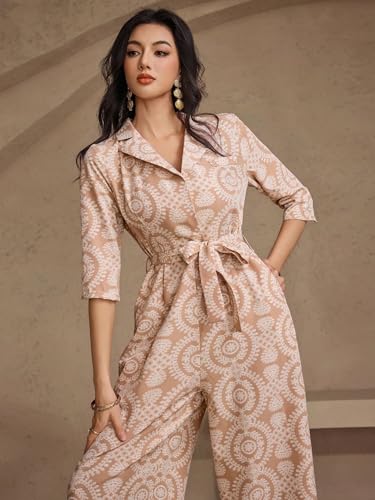 Image of LITZO Dress for Women | Long Rayon Dress for Women's | Floral Wide Leg Long Jumpsuit with Pockets | Regular Jumpsuit for Women (134-136)
