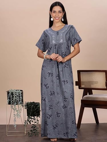 Image of 9shines Label Stylish Alpine Nighty Maxi for Women | Full Length Trendy Nightgown | Premium Nightdress | Nightwear | Embroidery Nighty with Pockets (2892)