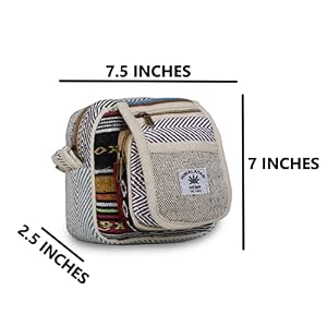 CHAMBYAL Handmade Hemp Satchel - Artistry in Sustainable Fashion Men and Women Design 3 Compartments Side Sling bag for travel Pack of 1 Square (Size 7.5 X 7.5 Inches) 4 41MeHub InL. SL500 . SS300