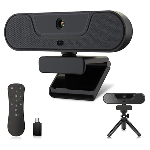 VIZOLINK 4K Webcam, UHD PTZ PC Camera with Speaker and 4 Microphones, Supporting Remote Control, Digital Zoom, Autofocus, Privacy Cover and Tripod, for Video Calls and Conferences and Live Streaming Cover