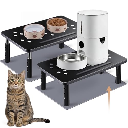 Dreyoo‌ 2-Pack Adjustable Cat Feeder Stand with Anti Slip Mats, 3-Level Height,…