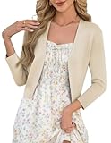 GRACE KARIN Womens Cropped Cardigan Sweater, 3/4 Sleeve Lightweight Shrugs Trendy, Open Front Dressy Casual Spring Outfit Beige