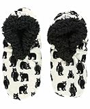 Lazy One Fuzzy Feet Slipper Socks for Women, Cute Fleece-Lined House Slippers, Mama Bear, Black Bear, Non-Skid