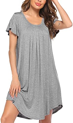 Ekouaer Sleepwear Dress Pleated Nightgown Womens Flare Sleeve Night Dress Irregular Hem Sleepshirt Soft Loungwear Grey XXL