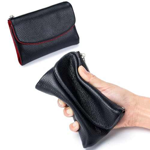 Joyfullygo Wallet,Unisex Pebble Leather Wallet,Small Wallets for Women, Full Grain Leather Coin Purse with Credit Card Holder (Red)3