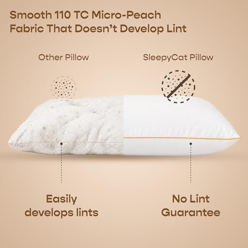 Image of SleepyCat Fiber Lite Pillow | Full Size Poly Fiber Medium Soft Pillow | 2 Year No Lint Guaranteed | 110 TC Micro-Peach Fabric | Luxe Feel | Machine Washable Pillow | White, Set of 4 (27x17 Inches)