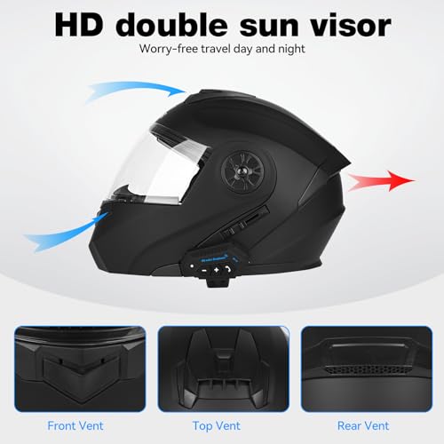 Idcoine Bluetooth Modular Motorcycle Helmet Dot/Ece Approved Full Face Flip Up Anti-Fog Double Visor Helmet Built-In Dual Speaker With Microphone For Adult Men And Women thumb #5