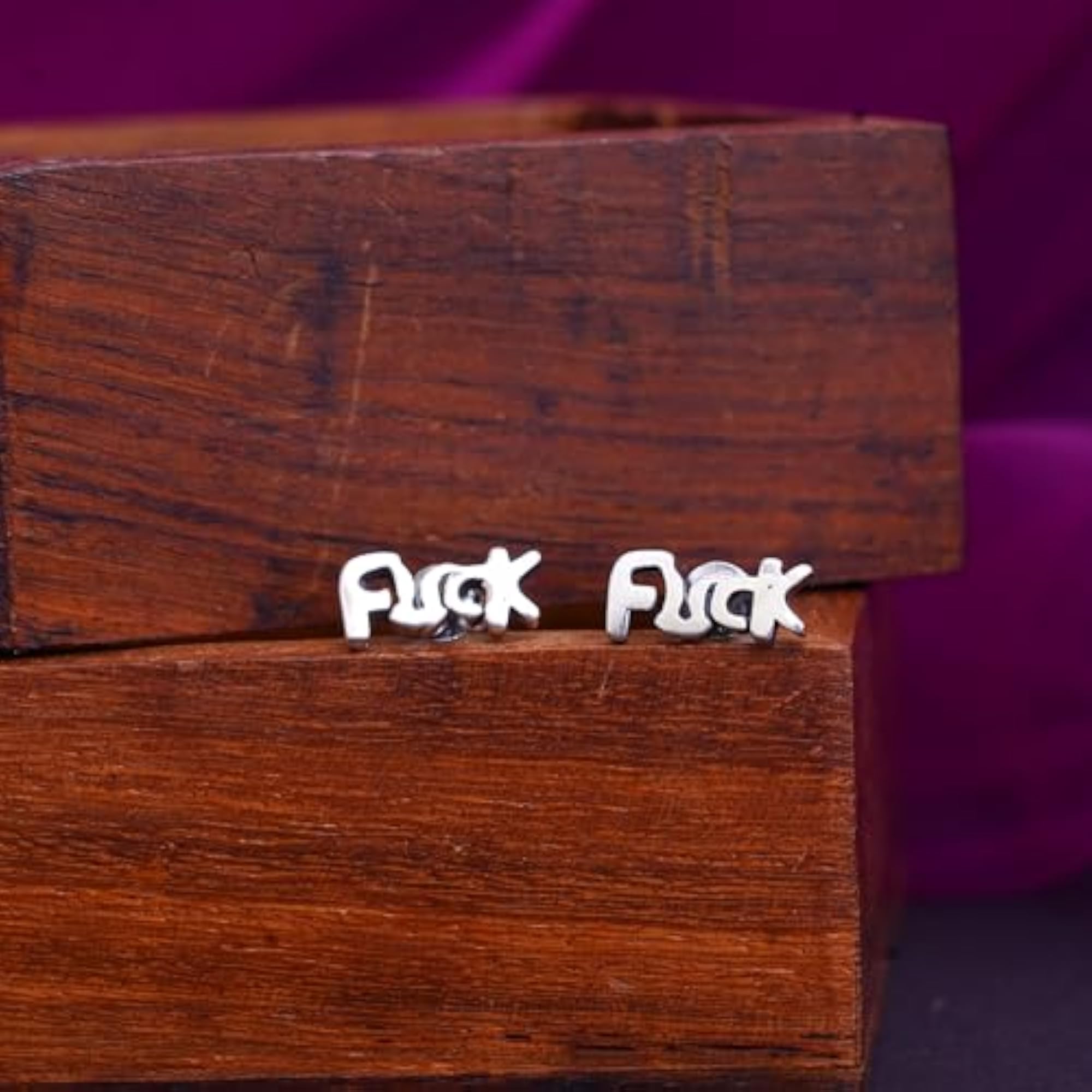 Men's Sterling Silver 925 'Fuck' Stud Earrings