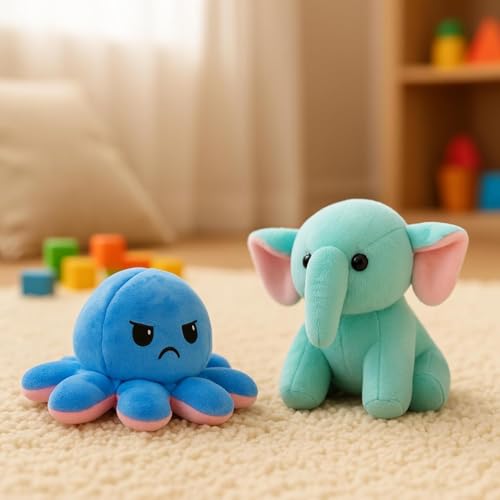 Image of TOYTALES Soft Toy Combo Pack Cute Baby Elephant Plush & Reversible Octopus Soft Toy for Kids (Pack of 2)