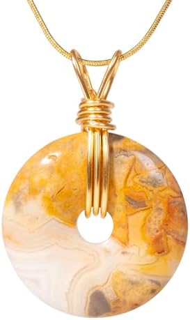 Handmade Moss Agate, Gem Lepidolite,Golden Sheen Obsidian And Sliver Sheen Obsidian Pendant Necklace - Good Energy Crystal Holder with Gold Chain, Vintage Copper Wire Jewelry for Men & Women, Chakra Healing Donut Charm, Perfect Vacation Essential & Friendship Gift, Special Birthday, Anniversary Jewelry