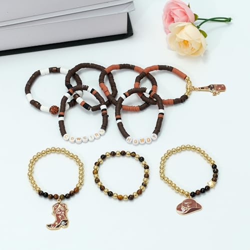 9 PCS Western Cowgirl Beaded Stretch Bracelets for Women, Stackable Cowgirl Hat Boot Accessories, Summer Beach Bohemian Jewelry Christmas Birthday Gifts4