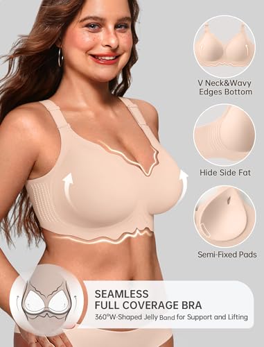 Image of OEAK Women Value Series Jelly Bras Wireless Pushup Convertible Bra | Everyday Essentials,Comfortable Bralettes,No Underwire,Full Coverage,Support Lift,Tshirt,Soft,Seamless,Scalloped