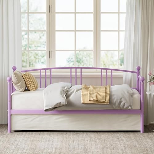 Image of Garvee Twin Metal Daybed, Metal Sofa Bed Frame with Arched Headboard, Guest Sofa Bed with Steel Slat Support, No Box Spring Required, Easy Assembly, Purple