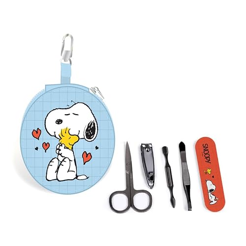 Puckator Peanuts Snoopy & Woodstock 5-teiliges rundes Maniküre-Set – Nagelpflegeset Geschenk-Set für Frauen Männer – Persönliche sichere Pflege – Reise Urlaub Essentials Zubehör Kits – Gesundheit