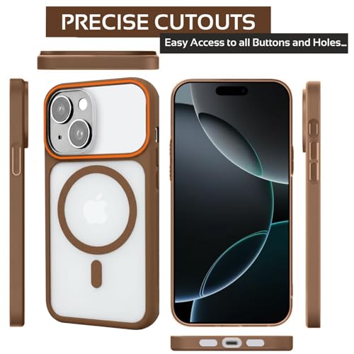Image of AIBEX Magnetic Compatible Shockproof Case for iPhone 14 - Slim Protective Back Cover with Camera Lens Protection, Strong Magnetic Support, Anti-Slip Grip, Military Grade Drop Protection (Brown)