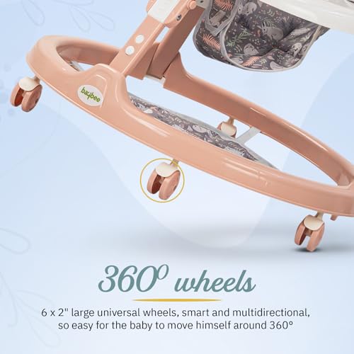 Image of Baybee Minto 2-in-1 Baby Walker for Kids with Push Handle, 2-Level Height Adjustment, Footmat & Musical Toy Bar | Activity Push Walker for Babies 6-18 Months (Pink)