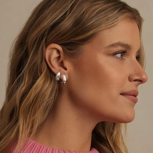 925 Sterling Silver Hoop Earrings for Women | Chunky Gold Hoops Earrings Hypoallergenic Small Huggie Earrings Set for Mulpitle Piercing Lightweight Square/Oval/Cubic Zirconia4