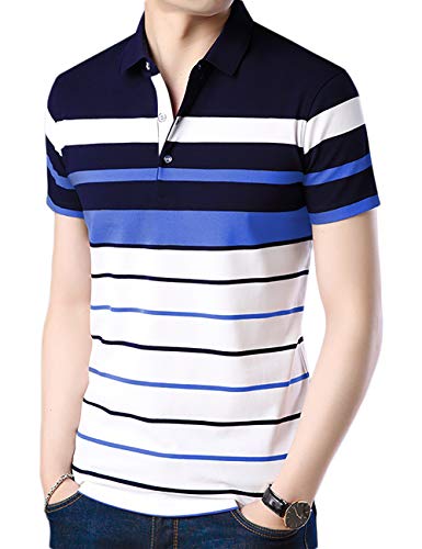 Image of EYEBOGLER Mens Cotton Blend Casual Polo Neck Half Sleeve Regular Fit Striped Printed Tshirt,Men Best Tshirt, Polo Styles