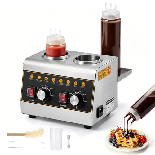 Dyna-Living Electric Sauce Warmer - 500W Nacho Cheese Warmer Dispenser with Removable Storage Rack, Commercial Sauce Bottle Warmers for Hot Fudge Ketchup Chocolate Cheese with 650ml Squeeze Bottle*2
