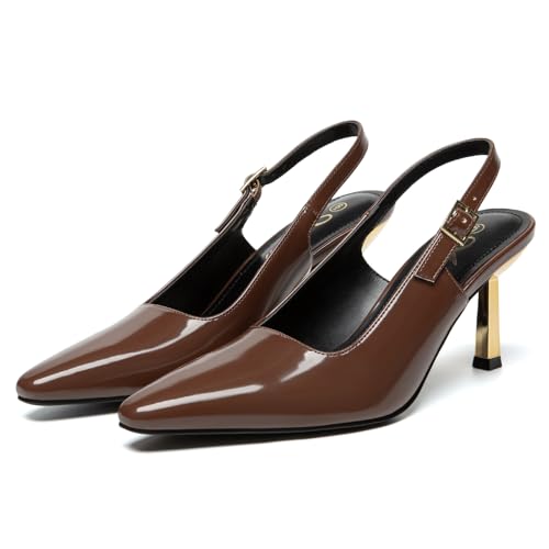 Athlefit Women's High Stiletto Slingback Heels Elegant Closed Square Toe Dress Pumps Shoes for Bridal Wedding Work Party3