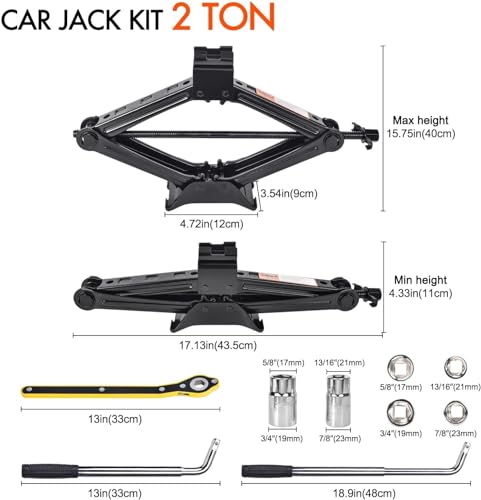 Hcosmy Scissor Jack 2 Ton (4409 lbs) Universal Emergency Kit for Car, SUV, MPV - Includes Lug Wrench and Tire Changing Tools